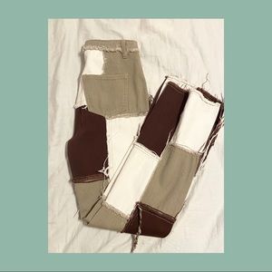 Shein brown and beige patchwork jeans